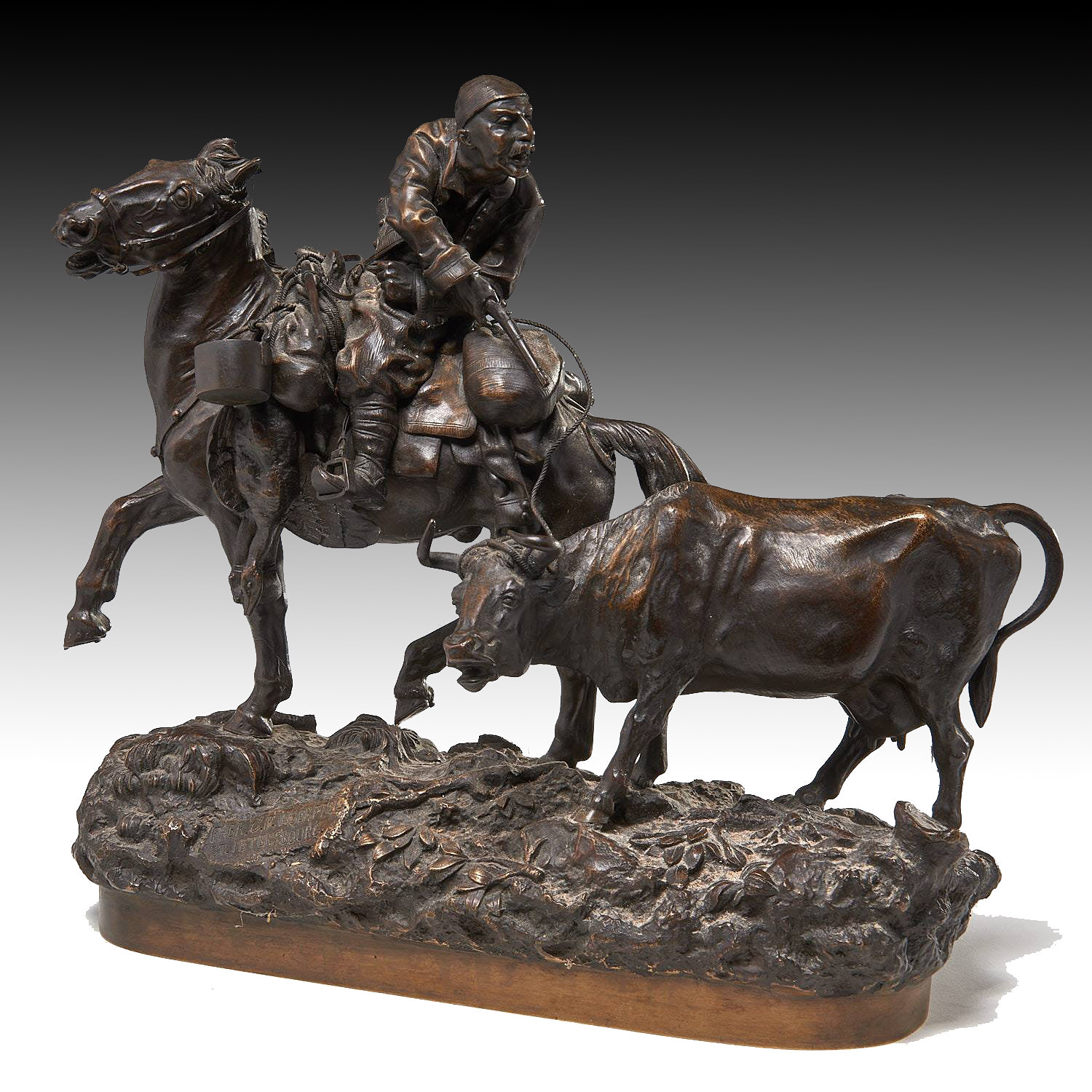 Woerffel Russian bronze of man with gun and a cow