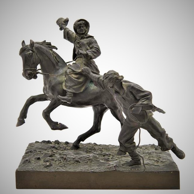 Грачев Василий бронза женщина на коне со шляпой мужик бежит