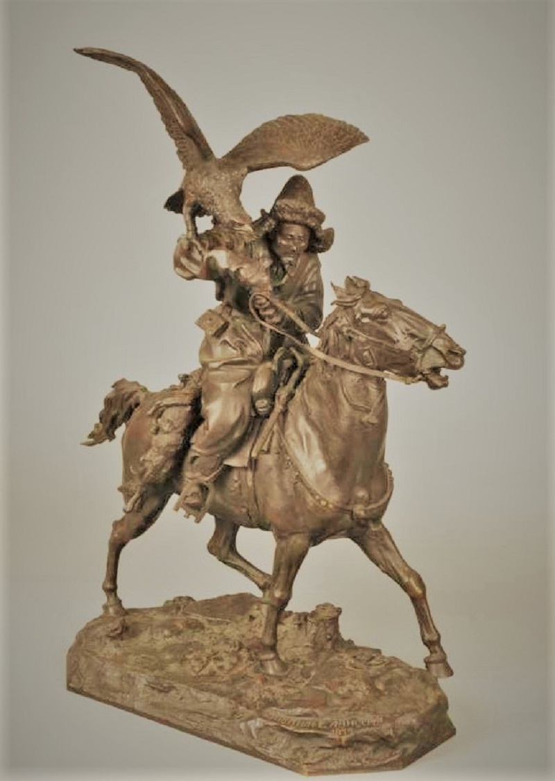 Скульптор Евгений Александрович Лансере бронза Киргиз на коне охота беркут шопен