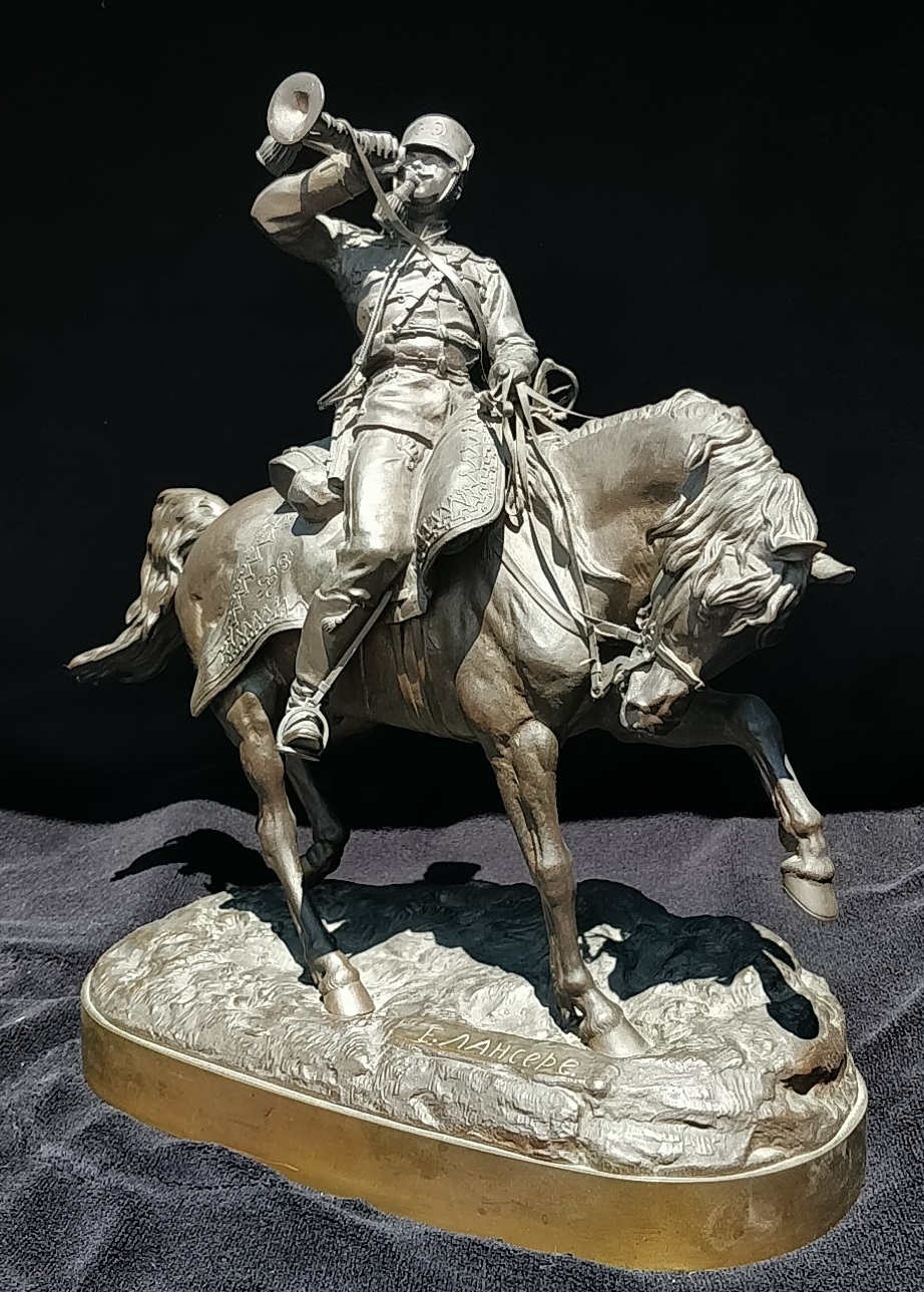 cossack - russian-bronze-bugler-horseback-lanceray-foundry-mark.petersbourg