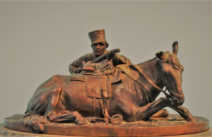 cossack - soldier-shooting-behind-horse-лансере-Lanceray-bronze бронза из-за лошади