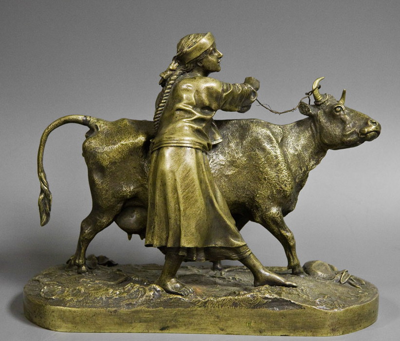 cow-bull - Lanceray-girl-cow-bronze-calf